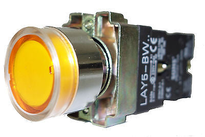 SUNS PBM22-FP-A-E-P5 22mm LED Illuminated Pushbutton Metal Momentary Amber 1NO - Industrial Direct