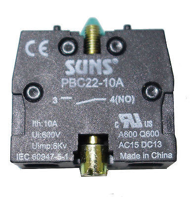 SUNS PBC22-10A Normally Open 22mm Pushbutton Contact Block NO - Industrial Direct