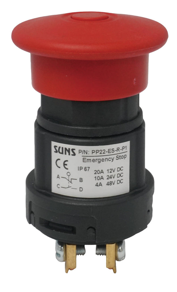 SUNS PP22-ES-R-P1 22mm Emergency Stop Switch Push-Pull IP67 1NO/1NC 87943-00
