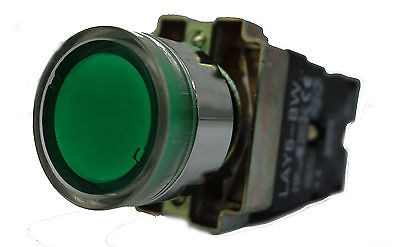 SUNS PBM22-FP-G-E-P5 22mm LED Illuminated Pushbutton Metal Momentary Green 1NO - Industrial Direct
